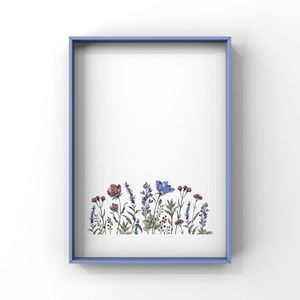 Blue Floral Botanical Watercolor Wall Art Digital Print